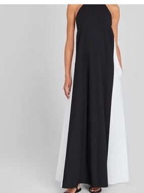 NWT Club Monaco Black and White Maxi - Tone Tone Halter Dress (Size Small)